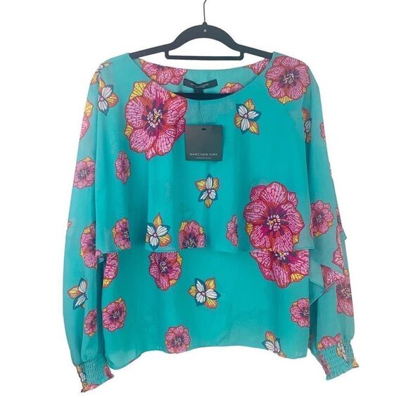 Marc New York Tops - Marc New York Floating Flower Long Sleeve Ruffled Cape Top Size L New